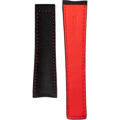 TAG Heuer Carrera 22 mm Svart kalvläderarmband med rött foder FC6256
