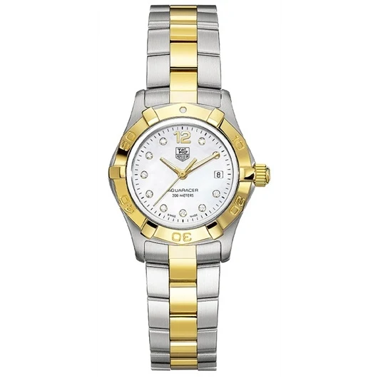 TAG Heuer Aquaracer 300M Quartz 27 Stainless Steel / Yellow Gold / MOP - Diamond / Bracelet WAF1425.BA0825 – Steel and gold, 27 mm