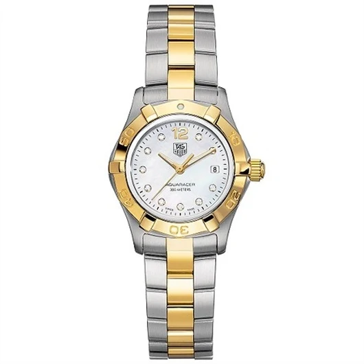 TAG Heuer Aquaracer 300M Quartz 27 Stainless Steel / Yellow Gold / MOP - Diamond / Bracelet WAF1425.BB0814 – Steel and gold, 27 mm