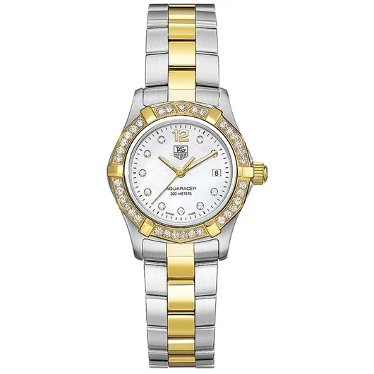 TAG Heuer Aquaracer 300M Quartz 27 Stainless Steel / Yellow Gold / MOP - Diamond / Bracelet WAF1450.BB0825 – Steel and gold, 27 mm