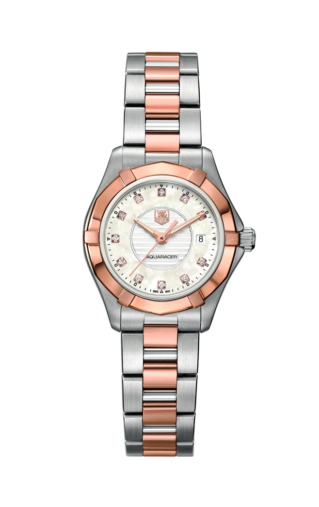 TAG Heuer Aquaracer 300M Quartz 27 Stainless Steel / Rose Gold / MOP - Diamond / Bracelet WAP1451.BD0837 – Steel and gold, 27 mm