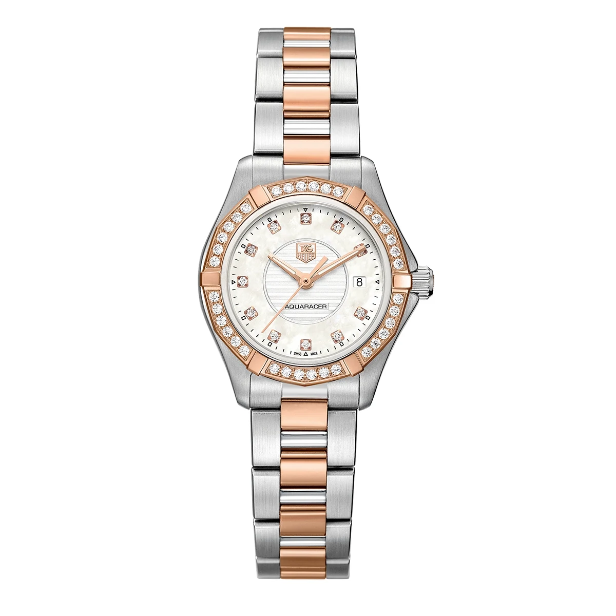 TAG Heuer Aquaracer 300M Quartz 27 Stainless Steel / Rose Gold / Diamond / Silver / Bracelet WAP1452.BD0837 – Steel and gold, 27 mm