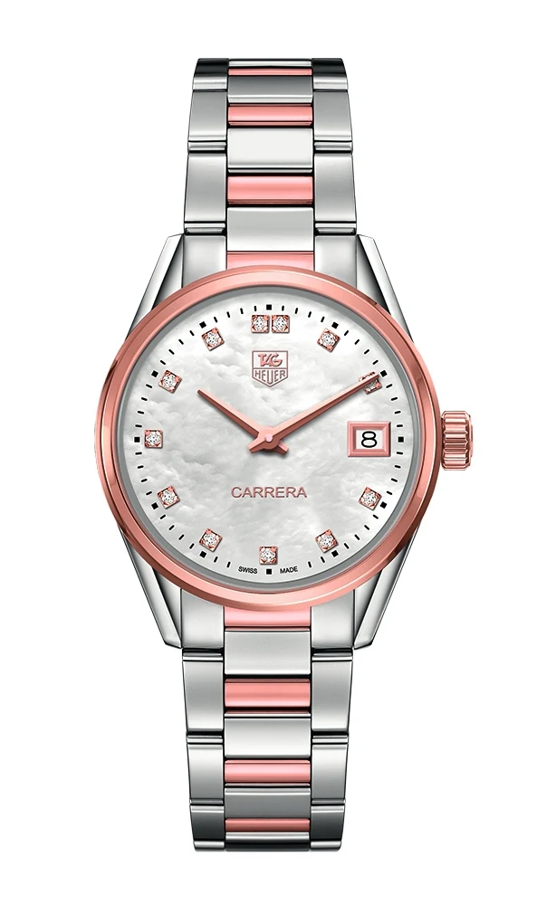 TAG Heuer Carrera Lady Quartz 32 Stainless Steel / Rose Gold / MOP - Diamond / Bracelet WAR1352.BD0774 – Steel and gold, 32 mm