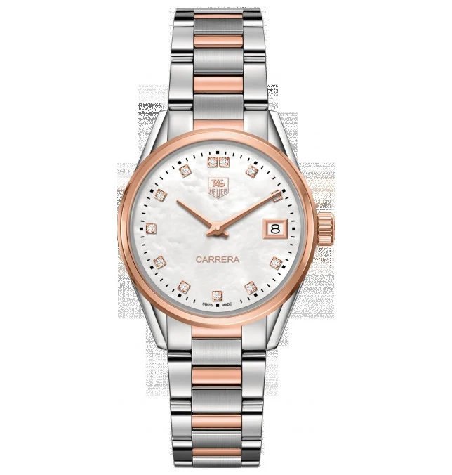 TAG Heuer Carrera Lady Quartz 32 Stainless Steel / Rose Gold / MOP - Diamond / Bracelet WAR1352.BD0779 – Steel and gold, 32 mm