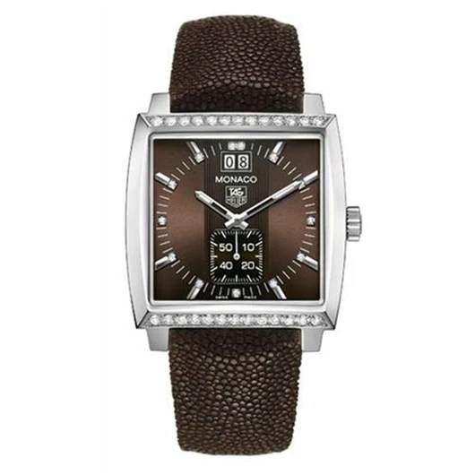 TAG Heuer Monaco Quartz Big Date Stainless Steel / Diamond / Brown / Galuchat WAW1316.EB0025 – Steel, —