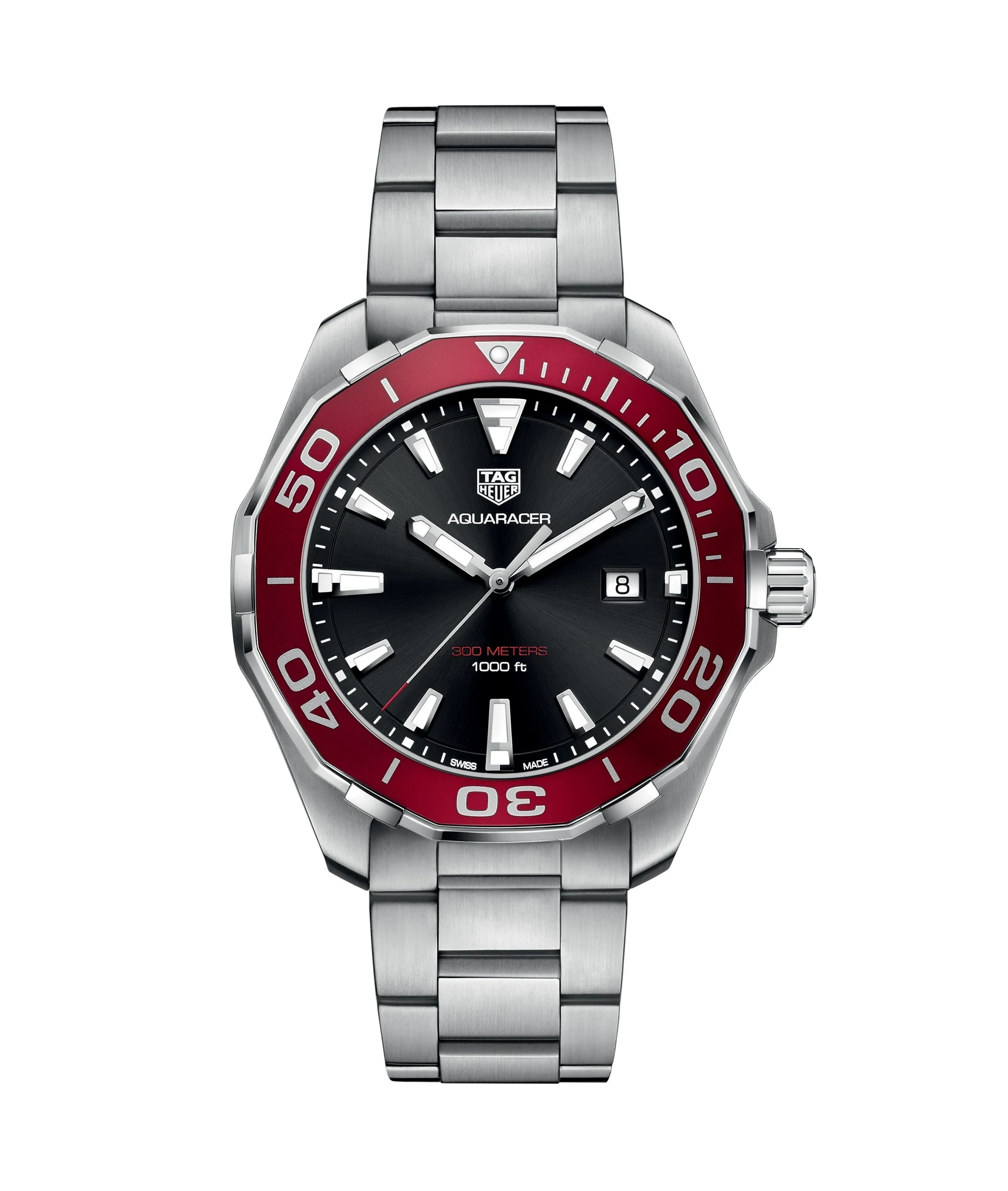 TAG Heuer Aquaracer 300M Quartz 43 Stainless Steel / Black / Red / Bracelet WAY101B.BA0746 – Steel, 43 mm