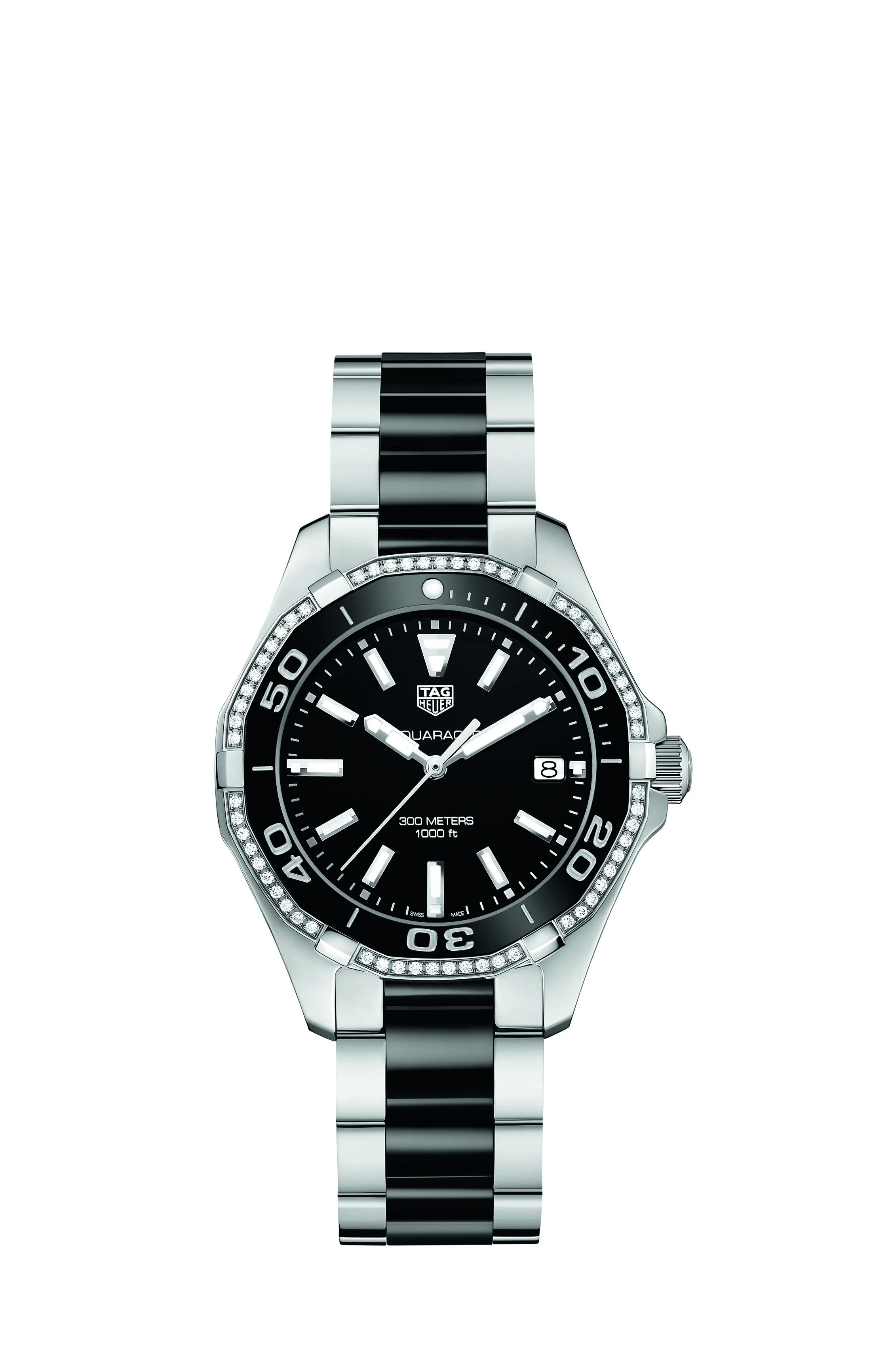 TAG Heuer Aquaracer 300M Quartz 35 Stainless Steel / Diamond / Black / Bracelet WAY131G.BA0913 – Steel, 35 mm