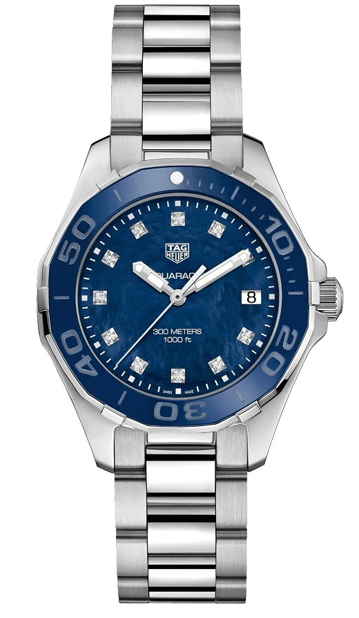 TAG Heuer Aquaracer 300M Quartz 35 Stainless Steel / Blue MOP - Diamond / Bracelet WAY131L.BA0748 – Steel, 35 mm