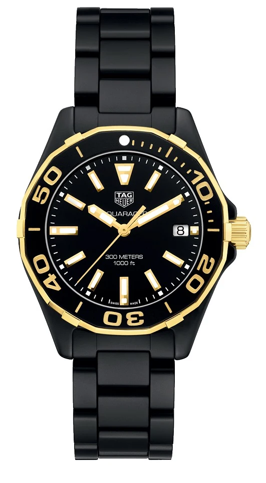 TAG Heuer Aquaracer 300M Quartz 35 Ceramic / Yellow Gold / Black / Bracelet WAY1321.BH0743 – Gold, 35 mm