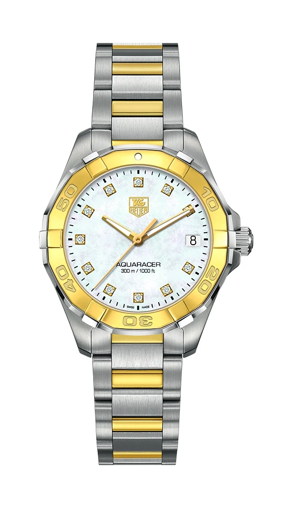 TAG Heuer Aquaracer 300M Quartz 32 Stainless Steel / Yellow Gold / MOP - Diamond / Bracelet WAY1351.BD0917 – Steel and gold, 32 mm