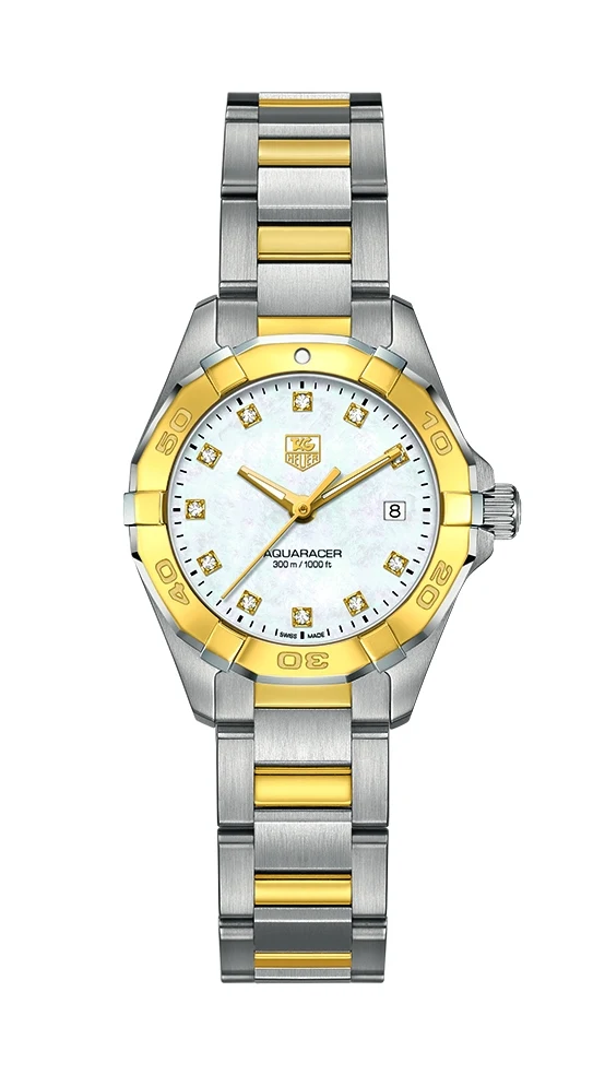 TAG Heuer Aquaracer 300M Quartz 27 Stainless Steel / Yellow Gold / MOP - Diamond / Bracelet WAY1451.BD0922 – Steel and gold, 27 mm