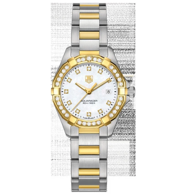 TAG Heuer Aquaracer 300M Quartz 27 Stainless Steel / Yellow Gold / Diamond / MOP - Diamond / Bracelet WAY1453.BD0922 – Steel and gold, 27 mm