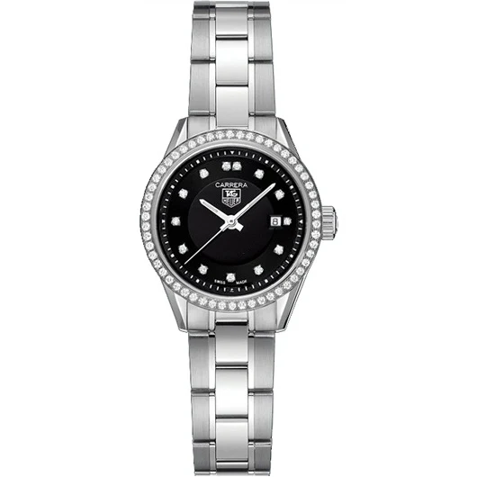 TAG Heuer Carrera Quartz 27 Stainless Steel / Diamond / Black - Diamond / Bracelet WV1412.BA0793 – Steel, 27 mm