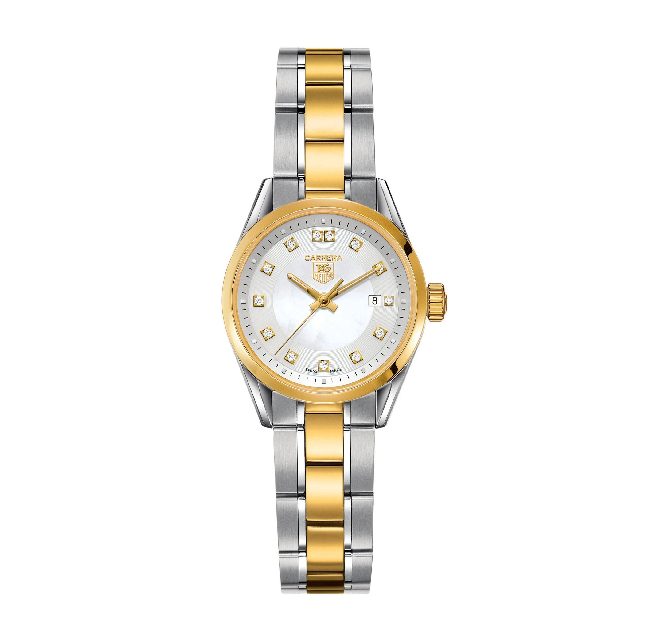 TAG Heuer Carrera Quartz 27 Stainless Steel / Yellow Gold / MOP - Diamond / Bracelet WV1450.BD0797 – Steel and gold, 27 mm