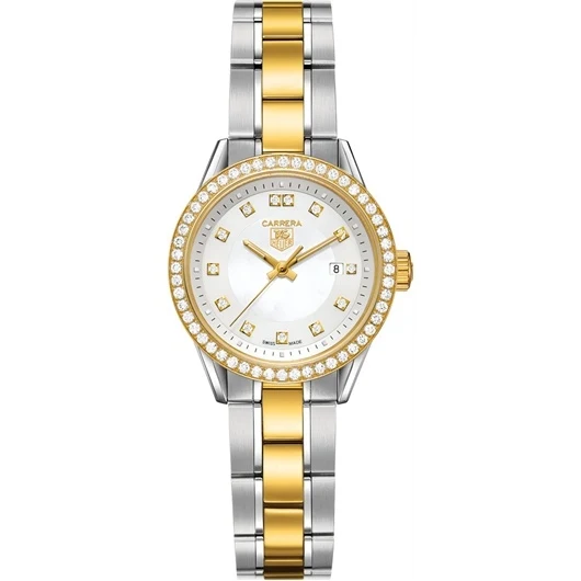 TAG Heuer Carrera Quartz 27 Stainless Steel / Yellow Gold / Diamond / MOP - Diamond / Bracelet WV1451.BD0797 – Steel and gold, 27 mm